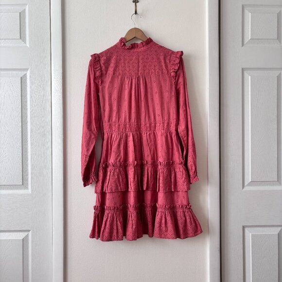Boden Mixed Broderie Shirt Dress in Dusty Red - Picture 10 of 11
